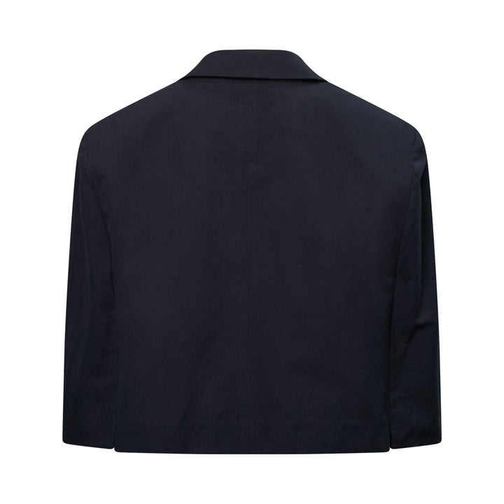 Navy Check Cropped Cape Blazer