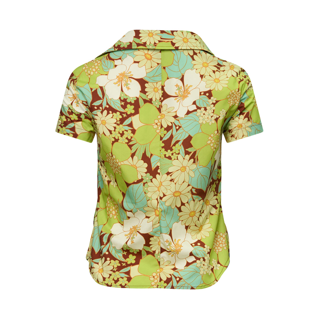 Green Floral Ruffled Shirt