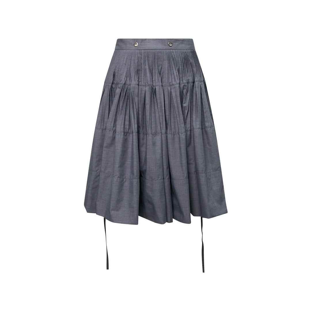 Gray Tiered Pleated Wrap Skirt