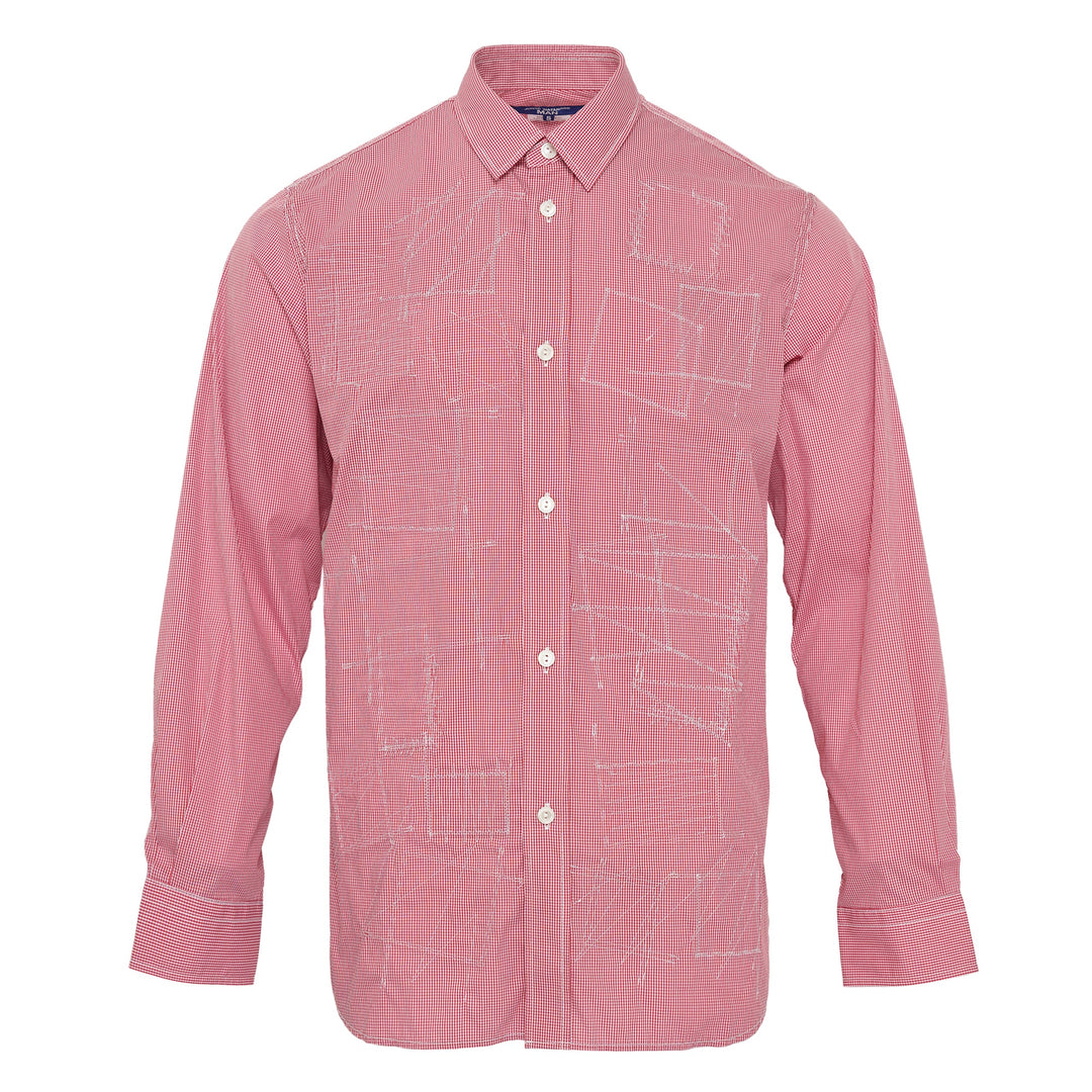 Red White Checked Long Sleeve Button Shirt