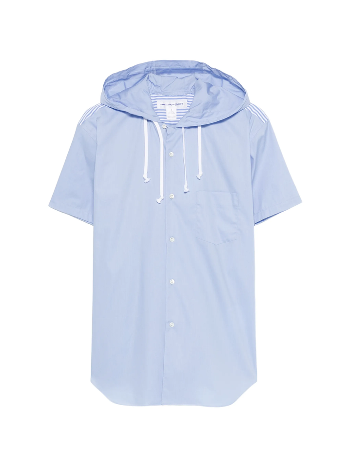 Blue Stripe Cotton Poplin Short Sleeve Shirt