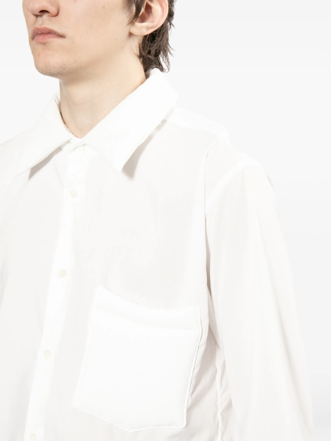 Plain Thick Collar Long Sleeve Pocket Shirt