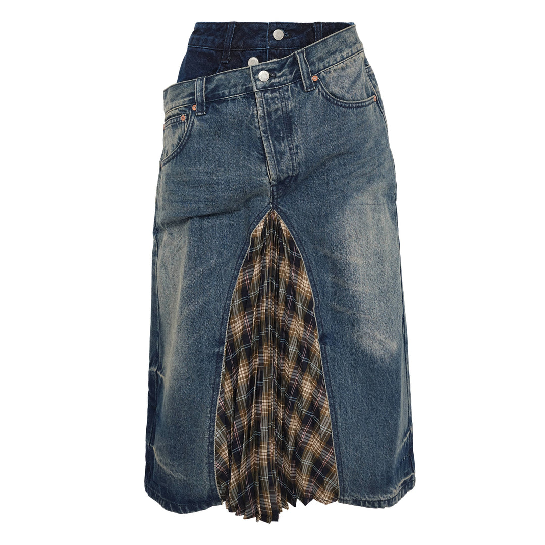 Pleats Combo Flipped Denim Skirt