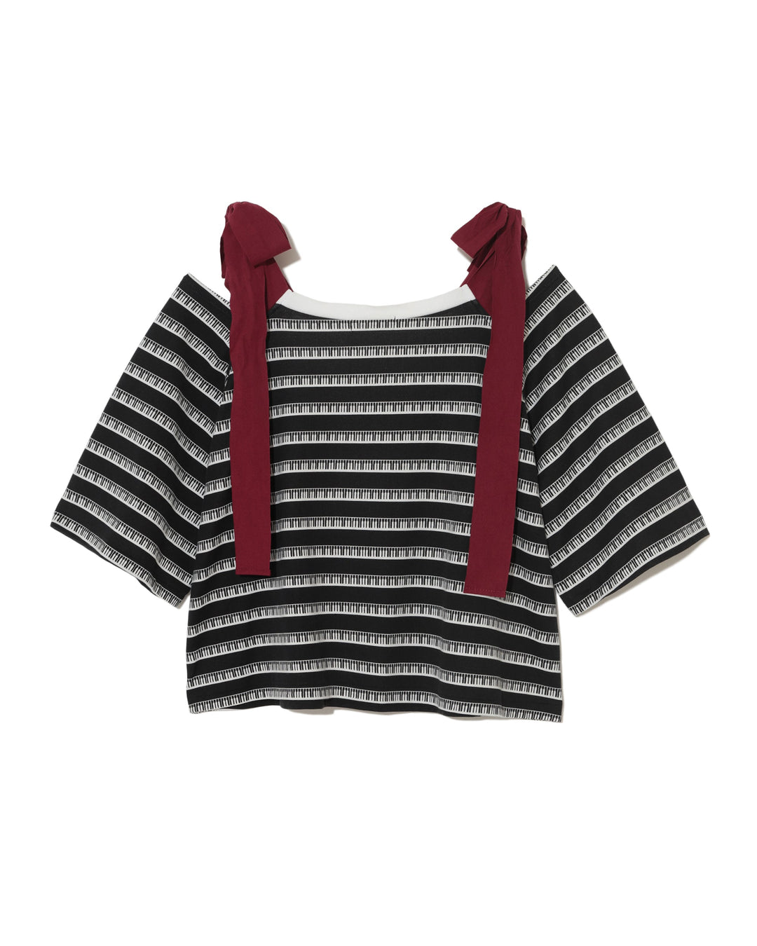 Stripe Top With Tie Ribbon Shoulder