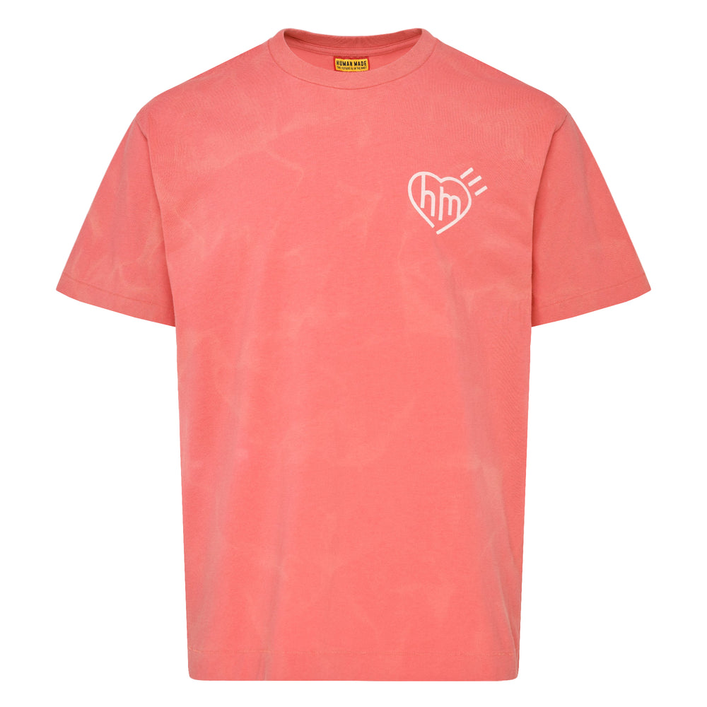 Human Made Garment Dye Short Sleeve Tee in light blue with tonal all-over wash effect and heart 'hm' logo graphic at the chest