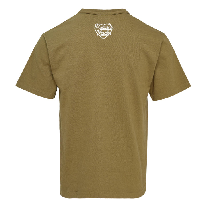 Human Made Color Heart Logo Tee in dusty blue, featuring a white cursive 'Human Made' heart graphic print at the chest, crew neck, and short sleeves