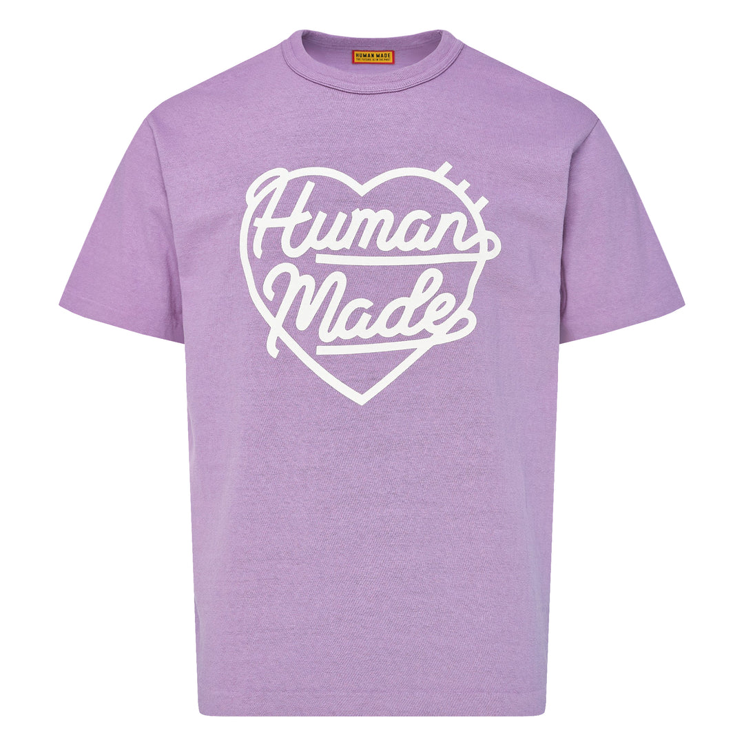 Human Made Color Heart Logo Tee in dusty blue, featuring a white cursive 'Human Made' heart graphic print at the chest, crew neck, and short sleeves