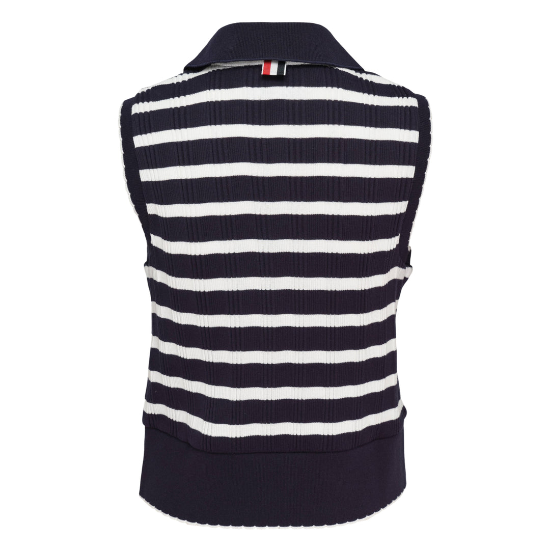 Round Collar Striped Polo Vest