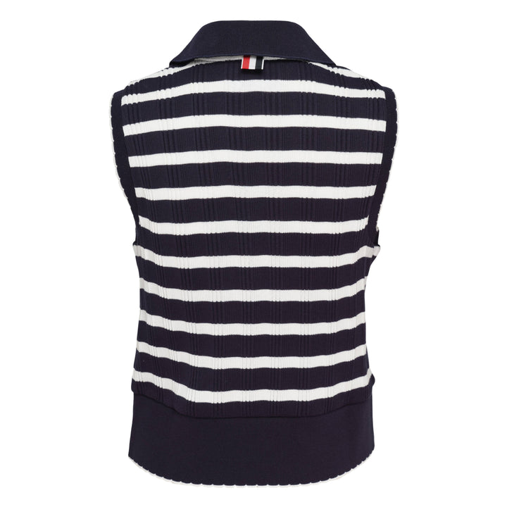 Round Collar Striped Polo Vest