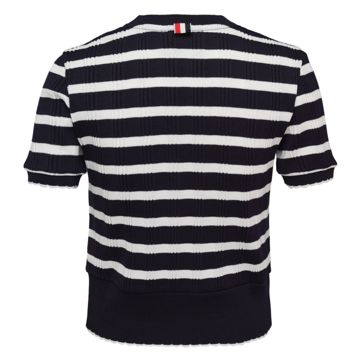 Striped Rib Scallop Edge Tee