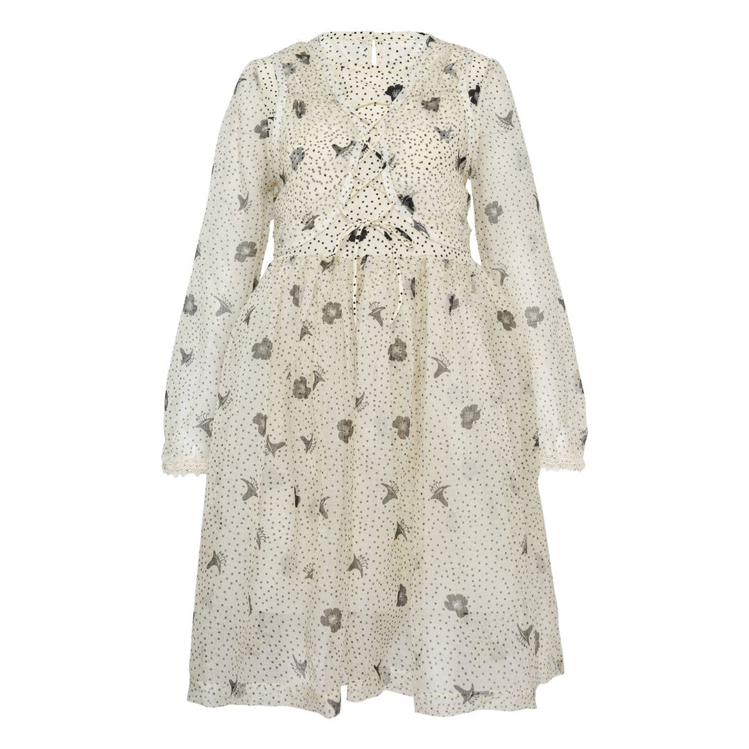 Silk Print Long Sleeve Dress