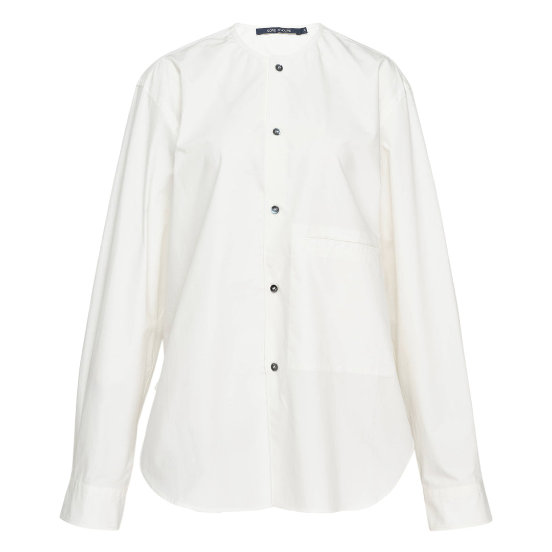 Long Sleeve Round Neck Pocket Blouse