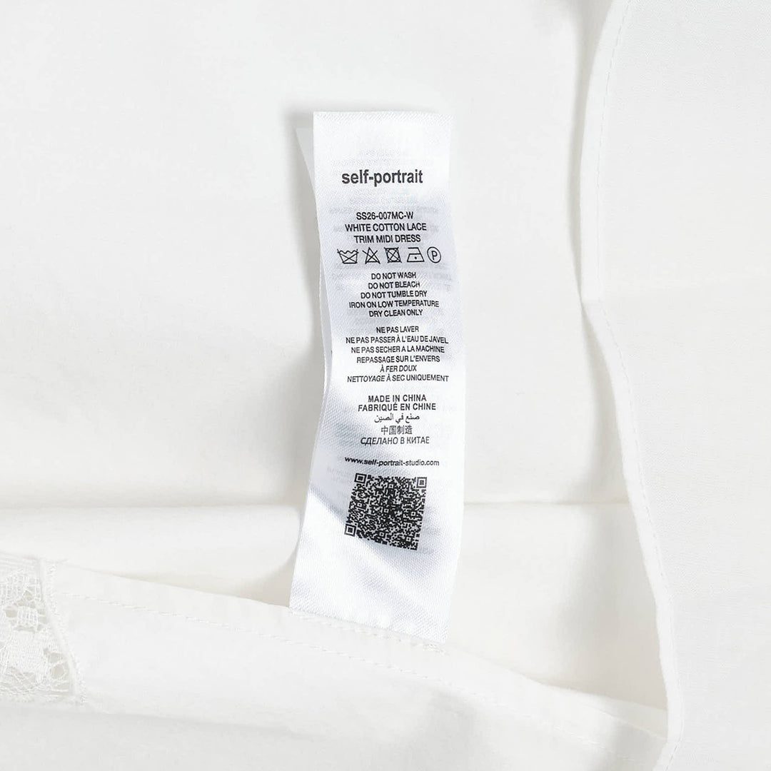 White Cotton Lace Trim Midi Dress