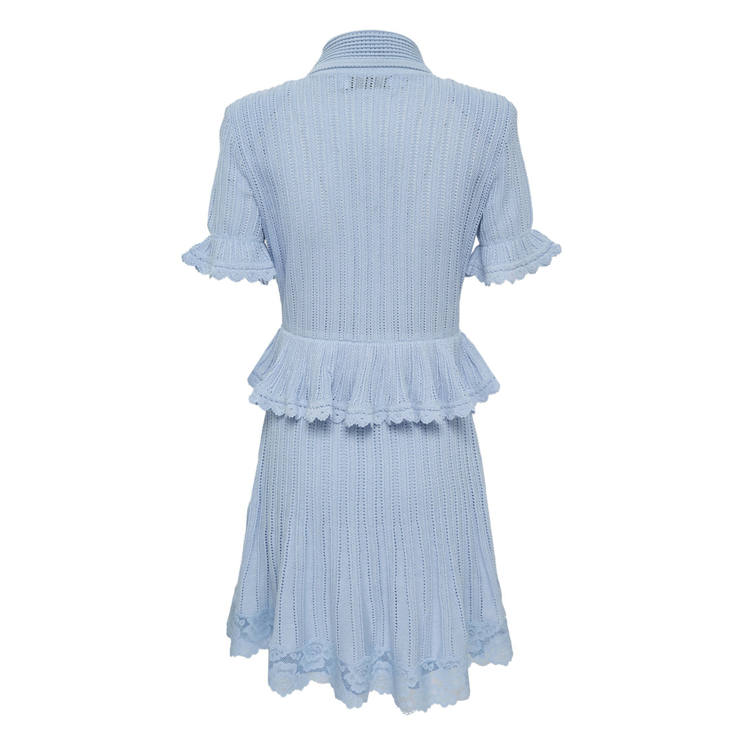 Blue Pointelle Peplum Knit Dress