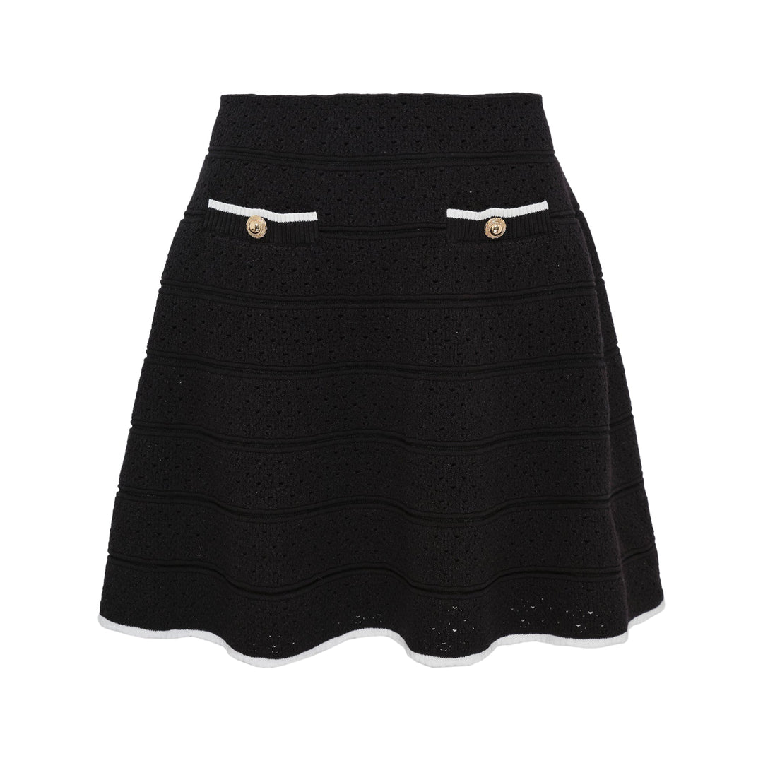 Black Pointelle Knit Mini Skirt