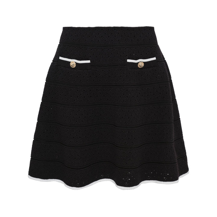 Black Pointelle Knit Mini Skirt