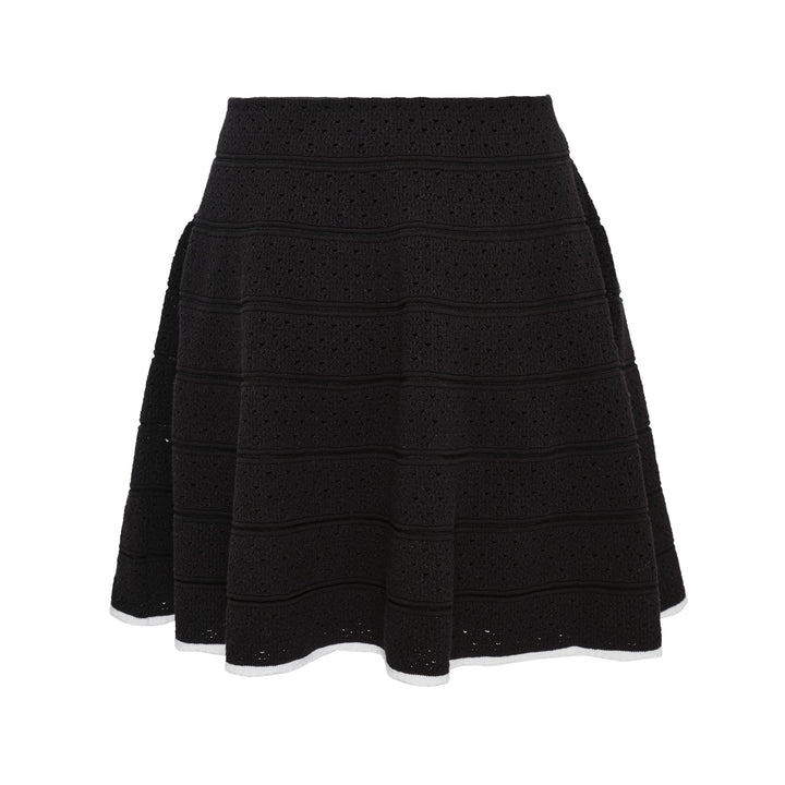 Black Pointelle Knit Mini Skirt