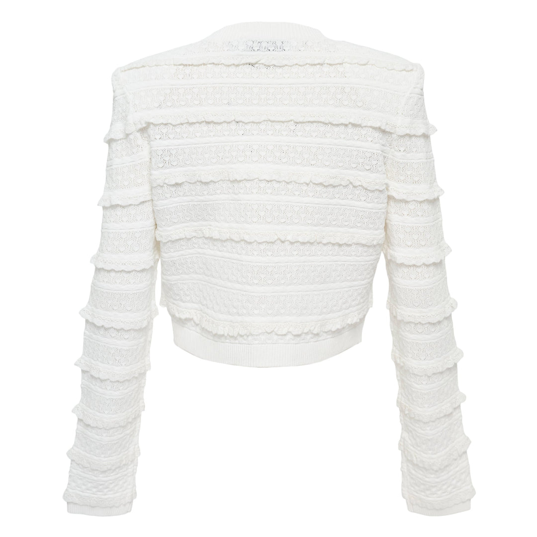 White Pointelle Diamante Cardigan