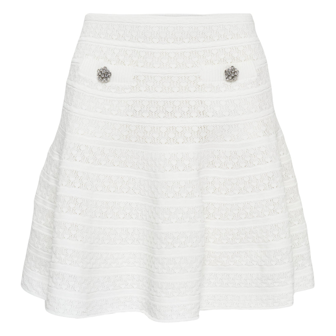 White Pointelle Knit Mini Skirt