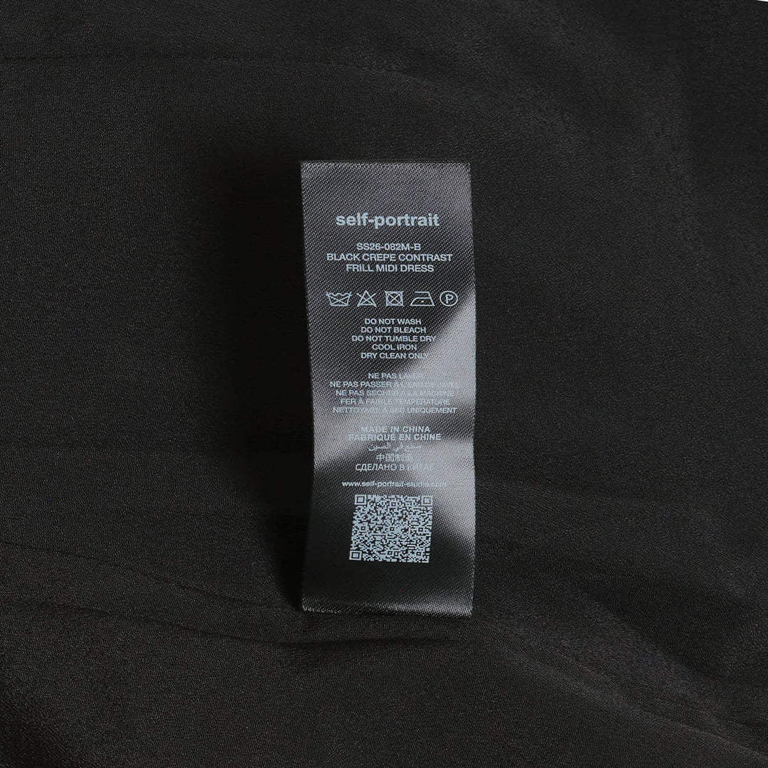 Black Crepe Contrast Frill Midi Dress