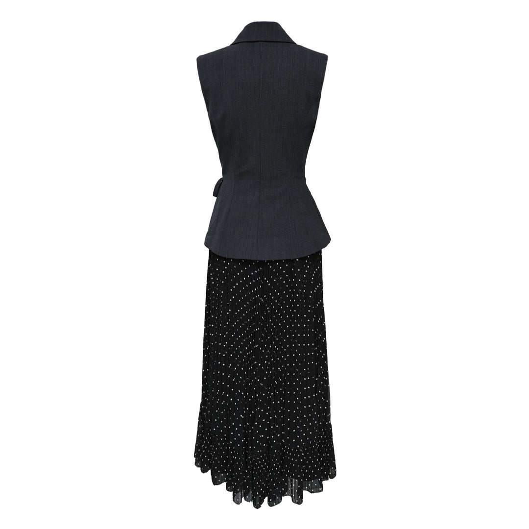 Grey Tailored Polka Dot Midi Dress