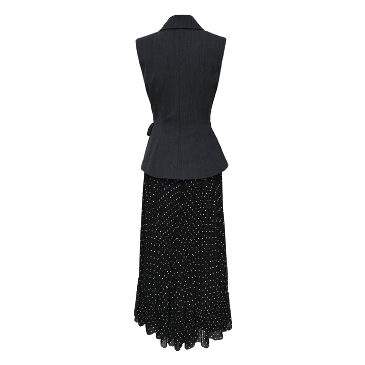 Grey Tailored Polka Dot Midi Dress