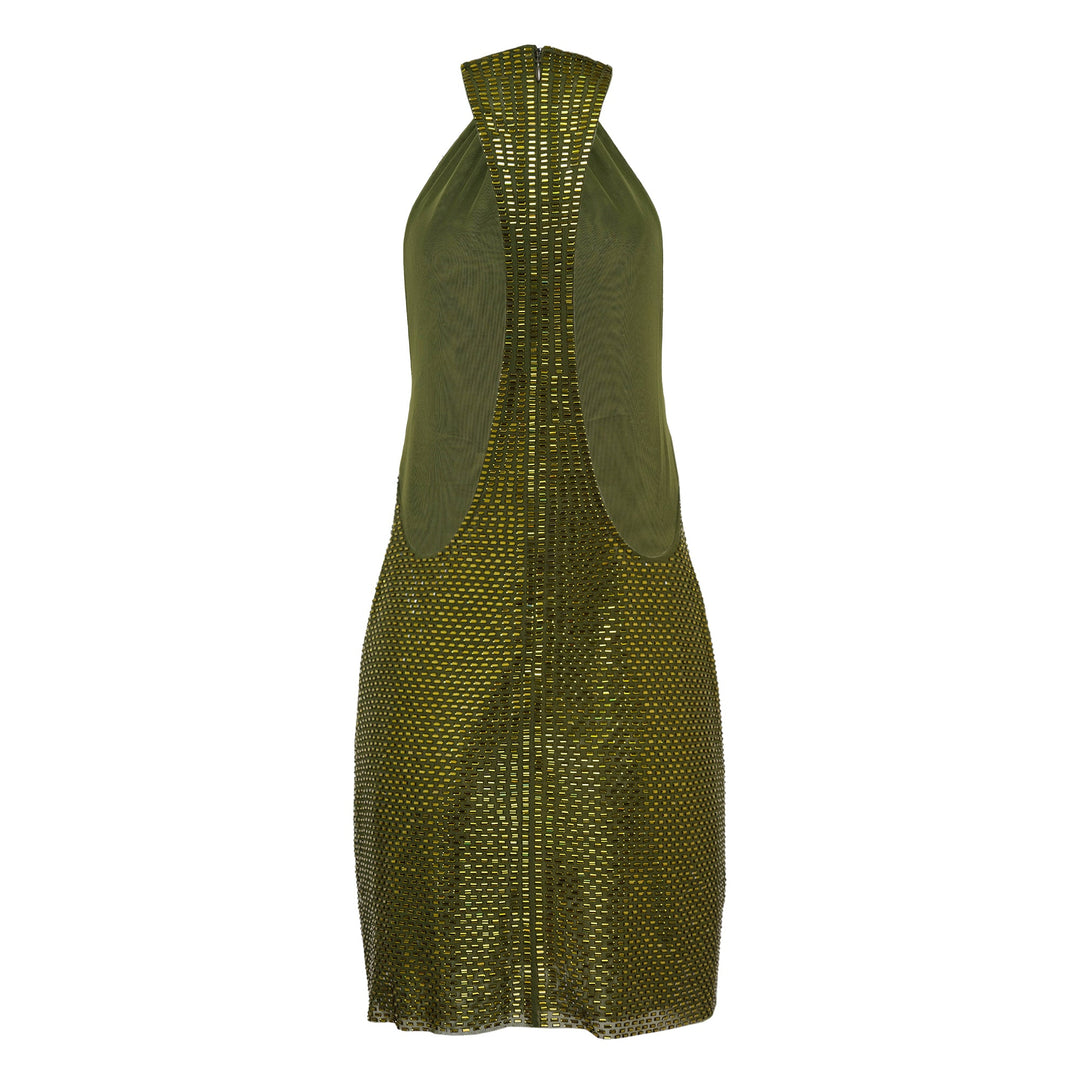 Olive Rhinestone Mini Dress