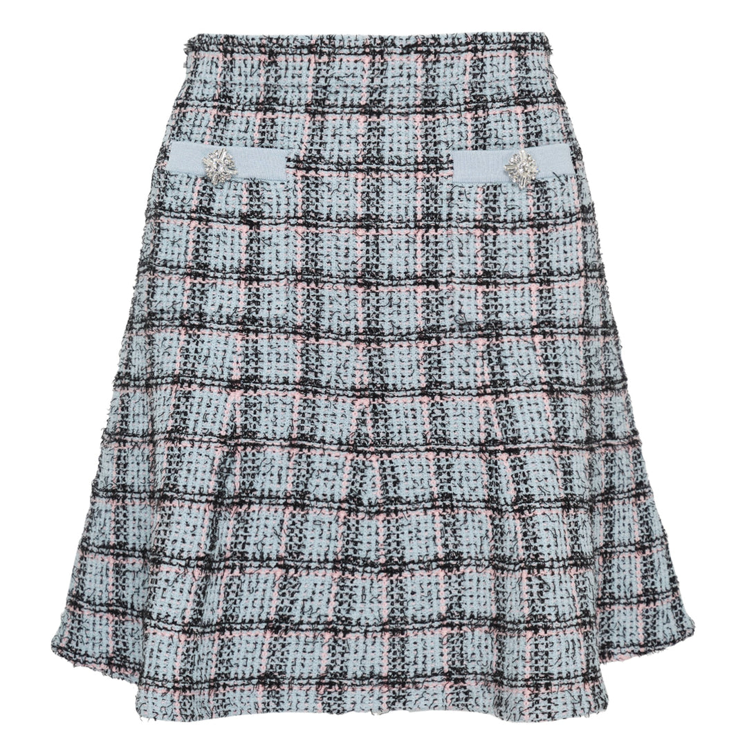 Blue Check Knit Mini Skirt
