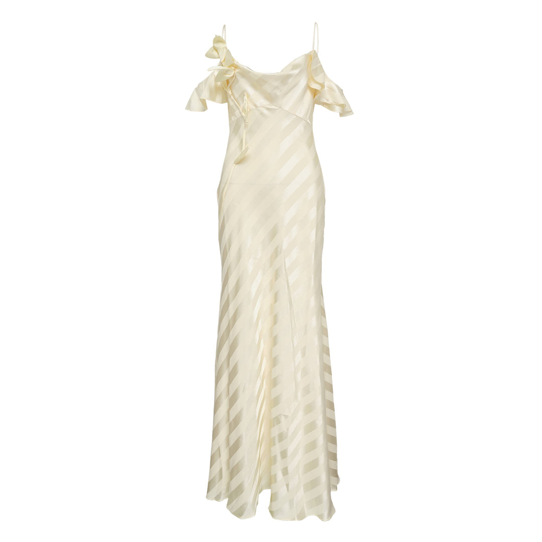 Yellow Satin Striped Maxi Dress