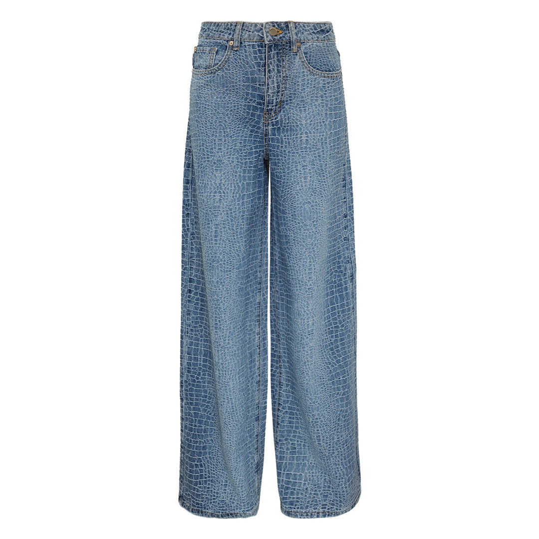 Rhinestone Croc Effect Wide Jeans