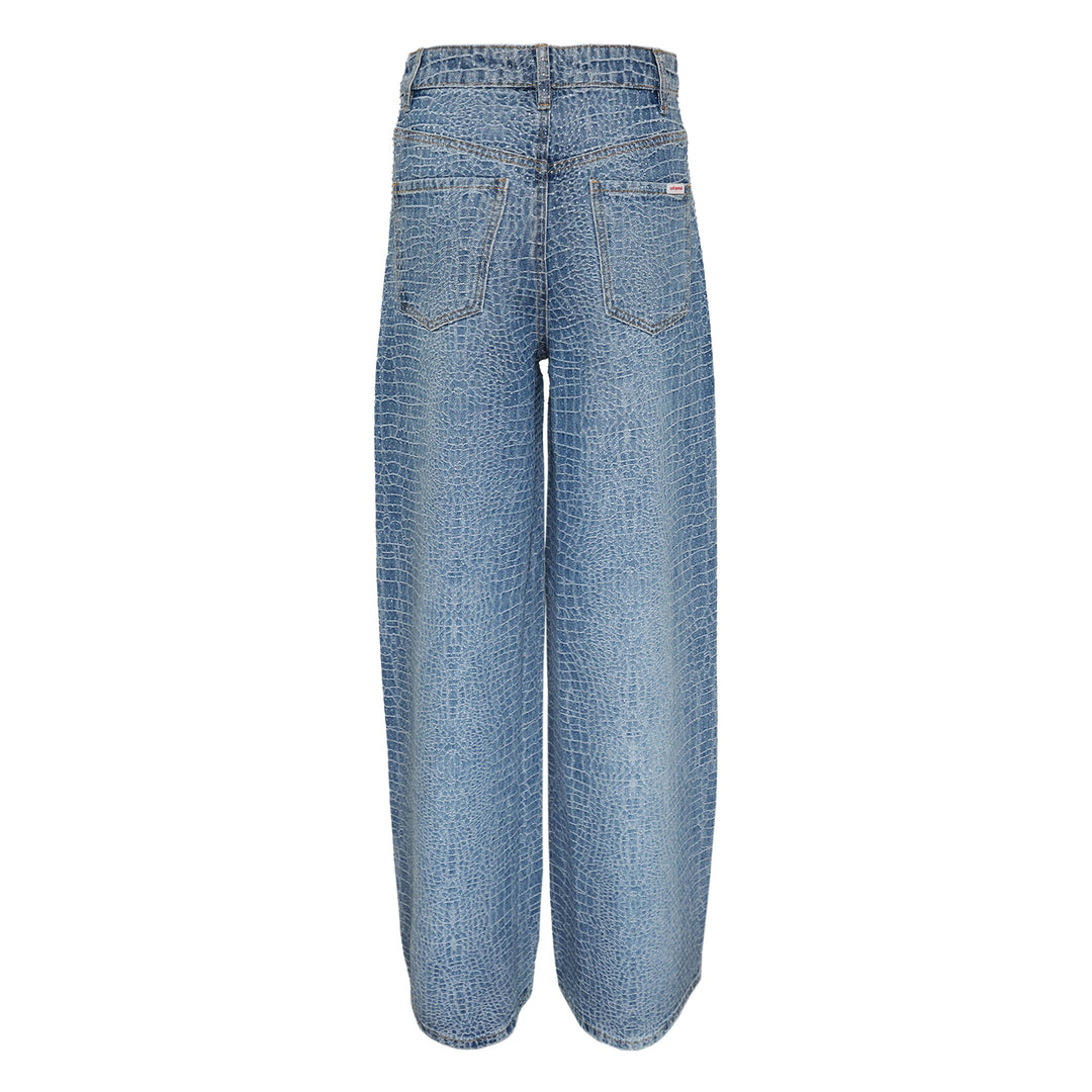 Rhinestone Croc Effect Wide Jeans