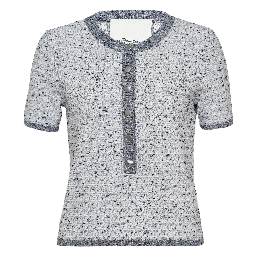 Short Sleeve Crew Neck Button Top
