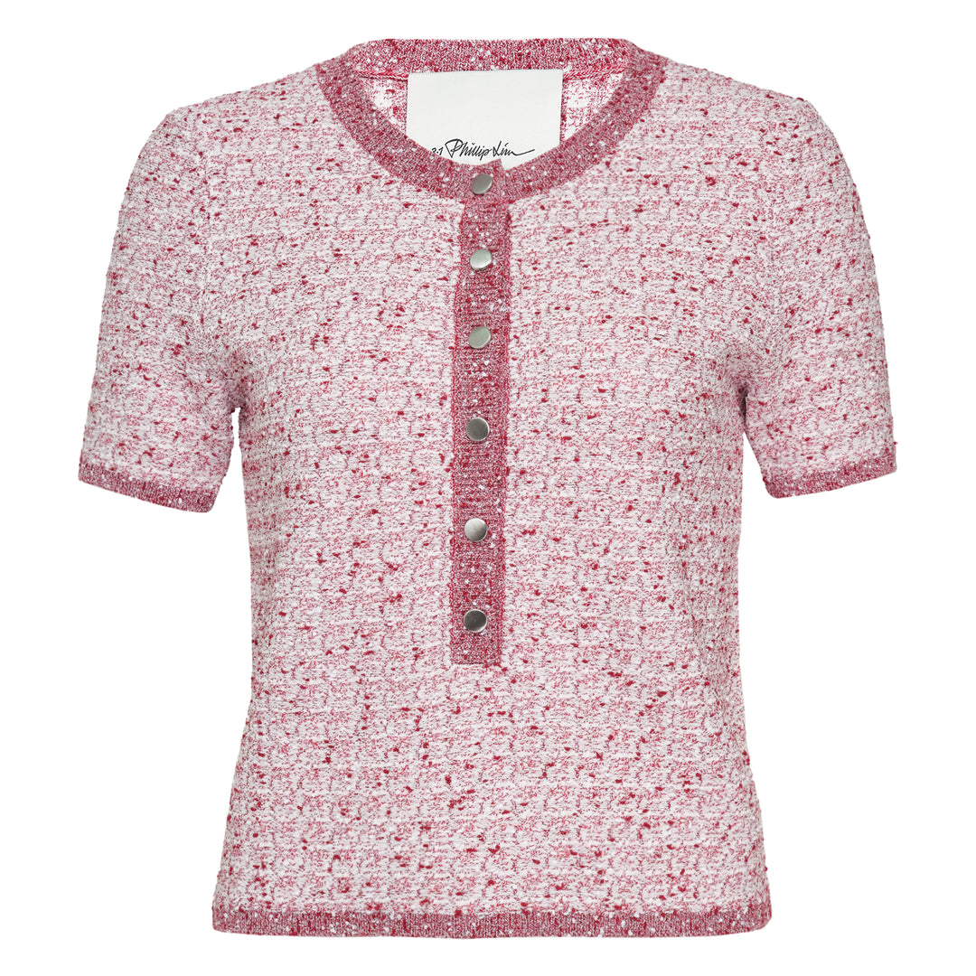 Short Sleeve Crew Neck Button Top