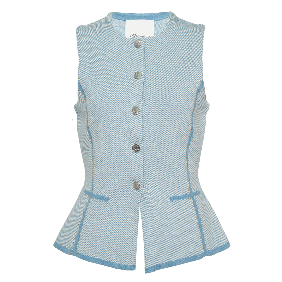 Denim Effect Crew Neck Button Vest