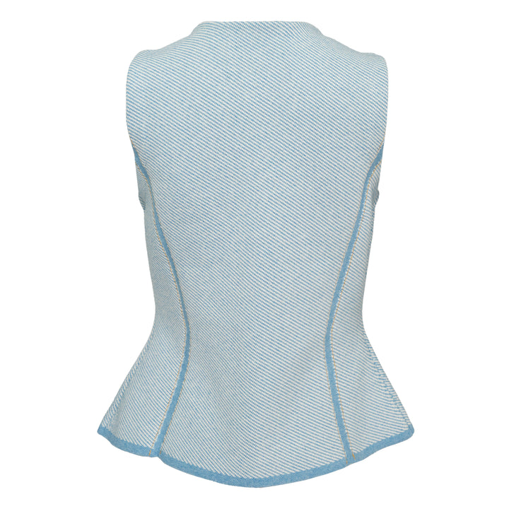 Denim Effect Crew Neck Button Vest