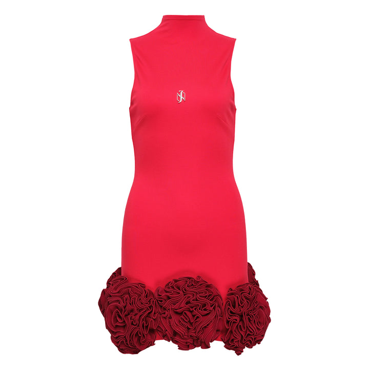 Red Ruffled Hem Dress