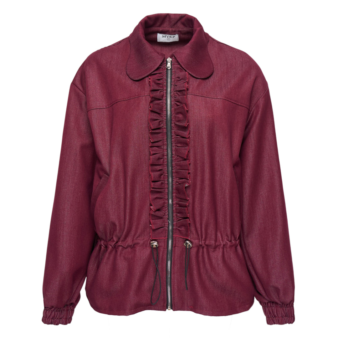 Burgundy Ruffle Zip Jacket