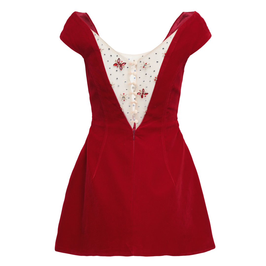 Red Embroidered Mini Dress