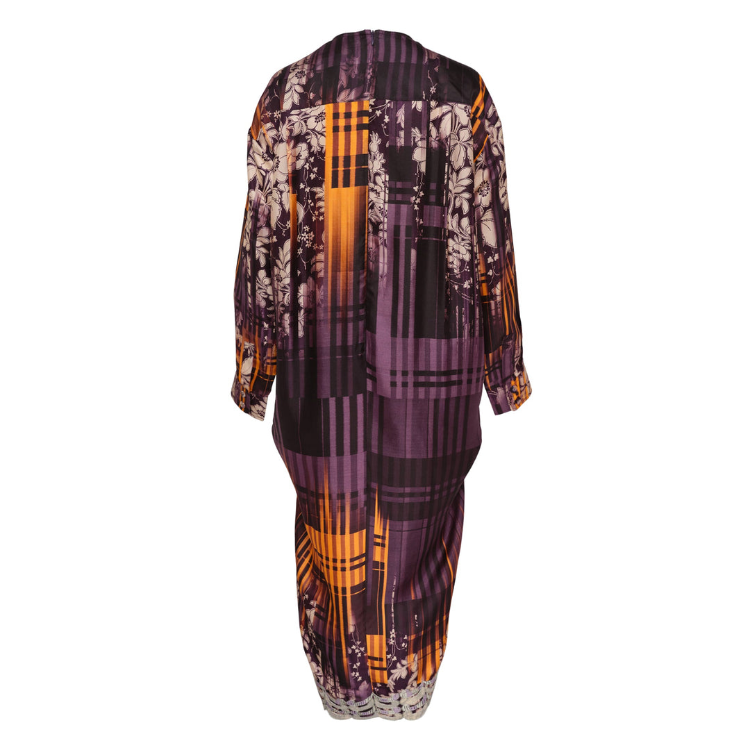 Mix Twill Silk Print Midi Dress