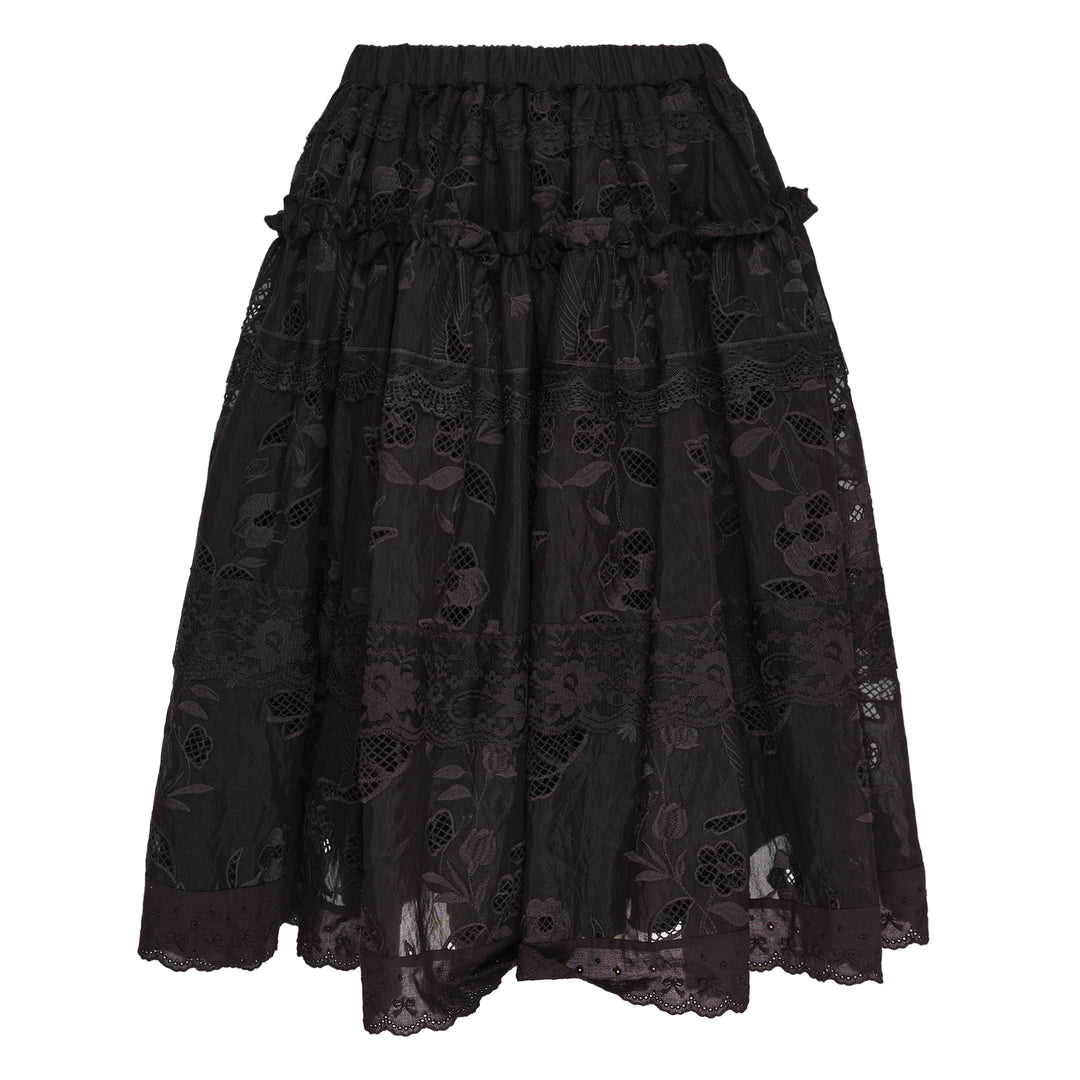 Caroline Hu Black Embroidery Ruched A-Line Skirt – Available at Club 21, Official Retailer in Singapore, Malaysia & Thailand with Global Shipping Online