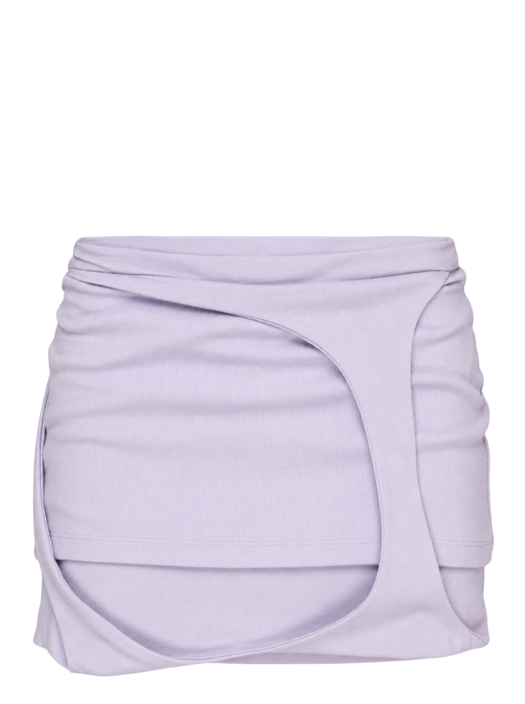 Nache Out In mini skort in lavender ribbed jersey with curved layered wrap overlay and ruched waist