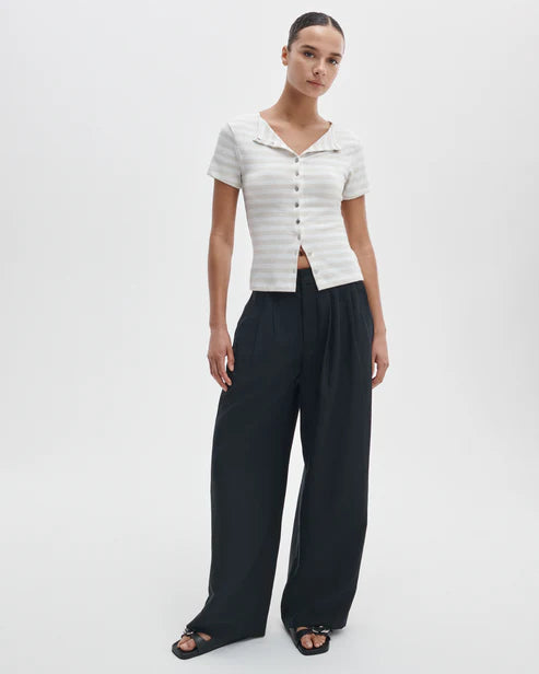 Knit Stripe Button Tee