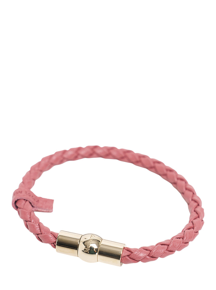 Mulberry Iris woven rose pink leather bracelet with polished gold-tone magnetic clasp engraved with the Mulberry logo