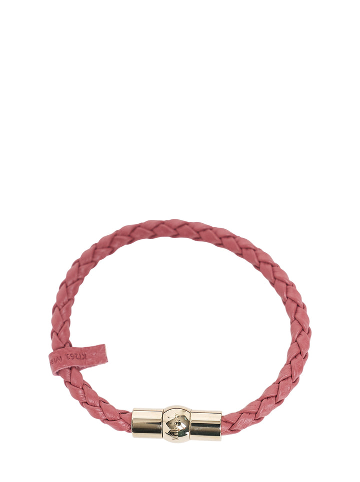 Mulberry Iris woven rose pink leather bracelet with polished gold-tone magnetic clasp engraved with the Mulberry logo - view 2