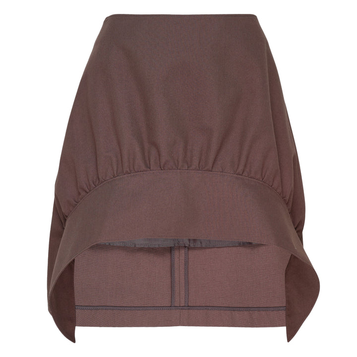 Brown Shirred Mini Skirt