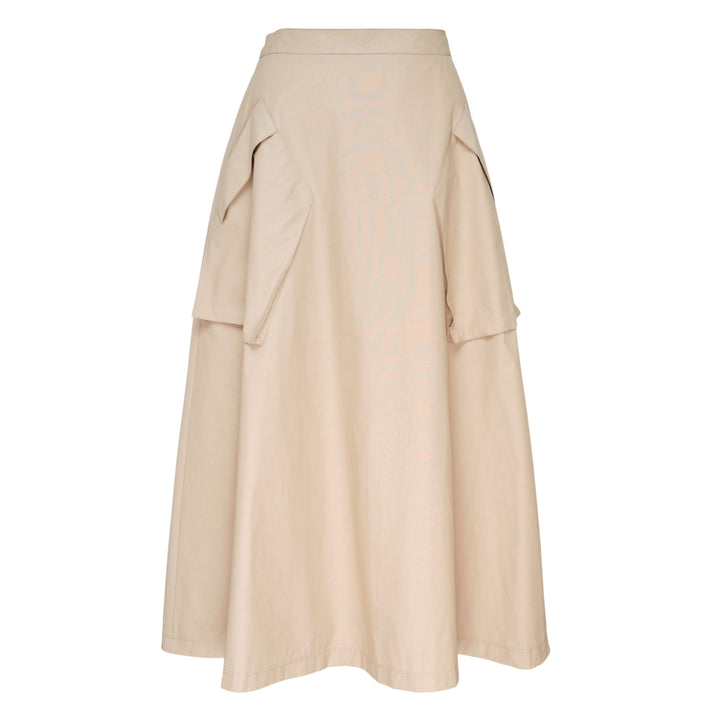 Beige A-Line Midi Skirt