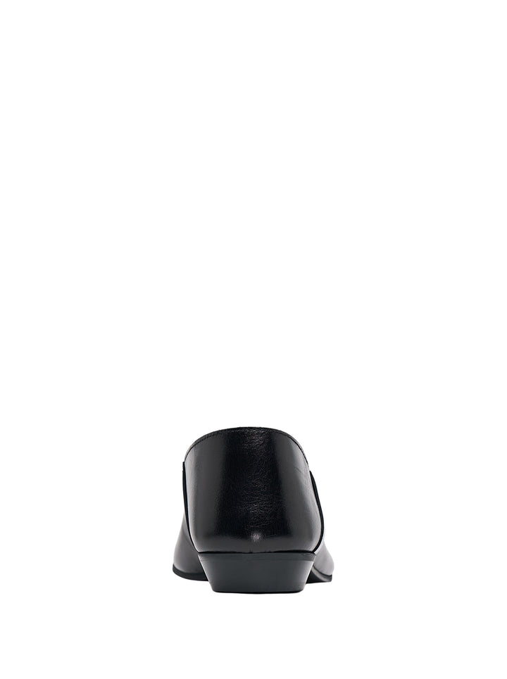 Black polished leather Mary Jane ballet flat with elasticated strap and low heel, side view - view 3