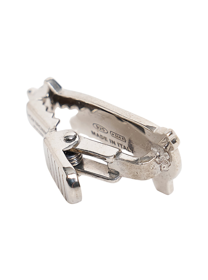 Thom Browne silver-tone pig-shaped tie bar with red, white, and blue enamel stripe and spring clip fastening - view 2