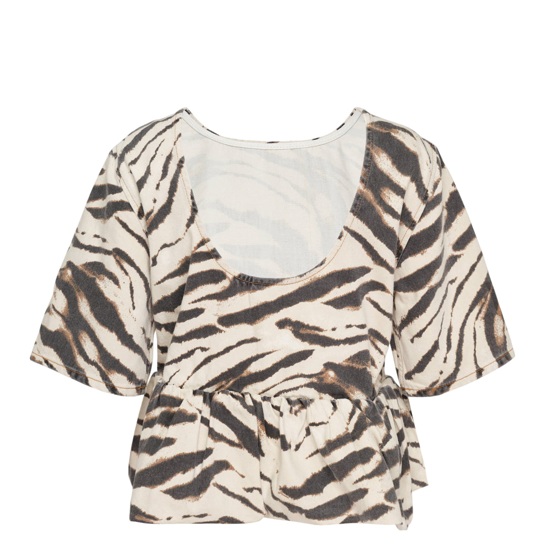 Animal Print Denim Flounce Top