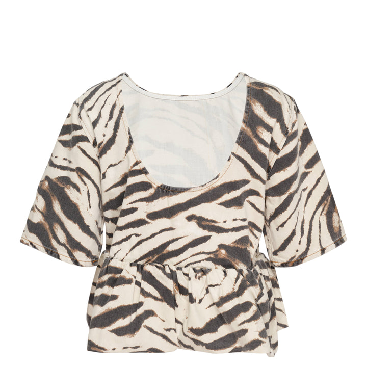Animal Print Denim Flounce Top